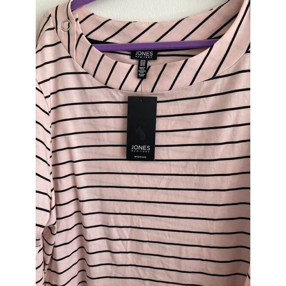 Jones New York Women 3X Pink Striped Boat Neck Tunic Button Accent Sailor - Picture 2 of 12